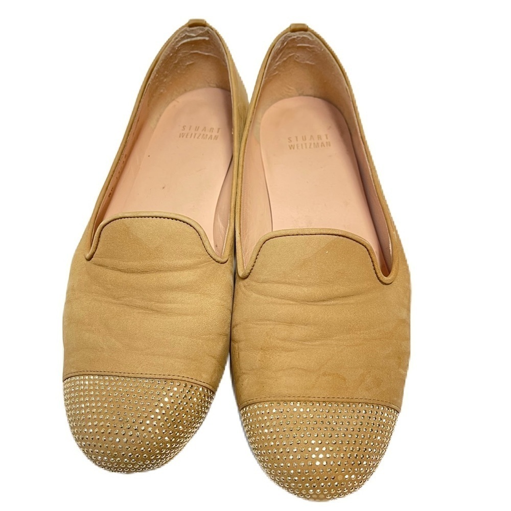 Stuart Weitzman Woman's pink diamond crystal round toe flat spring summer sz 7.5